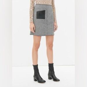 Sandro Gray Wool Blend A-Line Leather Pocket Mini Skirt Size 8